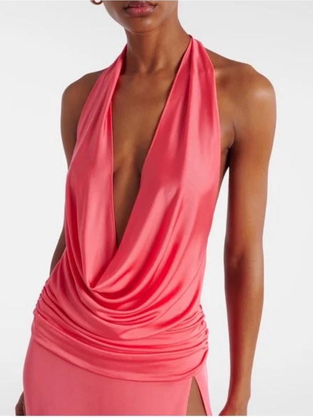 Halter Drape Maxi Dress in Coral Pink